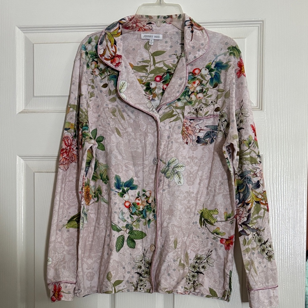 Johnny Was Floral Pajama Top with Red and Green